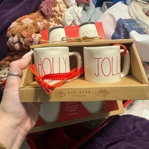 Rae Dunn Red Holly Jolly Mugs